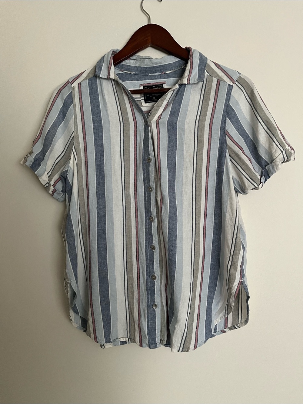 Abercrombie & Fitch Blue White and Red Stripe Button-Down Shirt